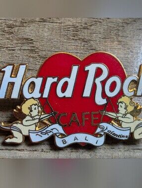 Hard Rock Cafe Bali Red and White Kids Enamel Pin with Gold Trim